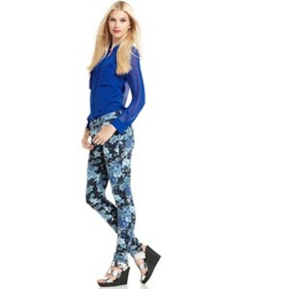 NWOT ELSE DEEP BLUE FLORAL SKINNY JEANS SIZE 24